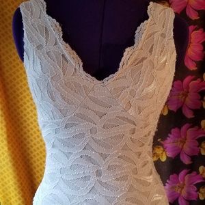 Cream, Lacy, Floor-Length Trumpet Dress